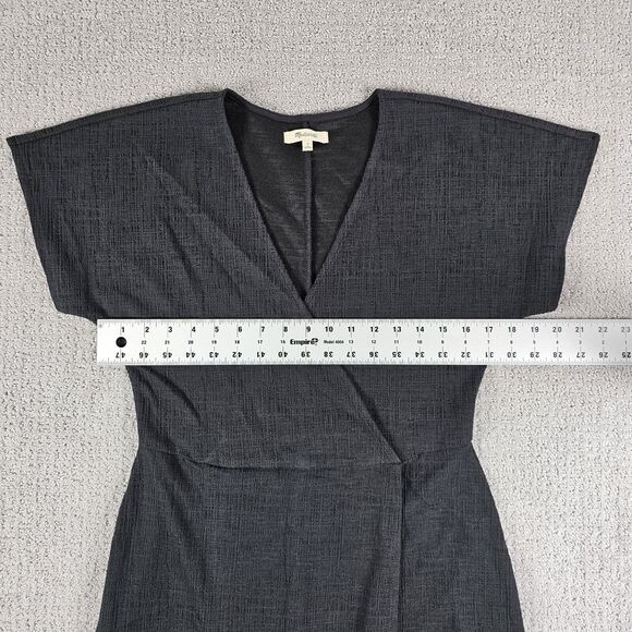 Madewell Faux Wrap Cross Front Flutter Sleeve Mini Dress Black Small Minimalist - Picture 6 of 12